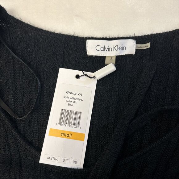 Calvin Klein Sweater Dress Wool Blend Women's Sz S Black Short Sleeve Tie Waist - Picture 6 of 7